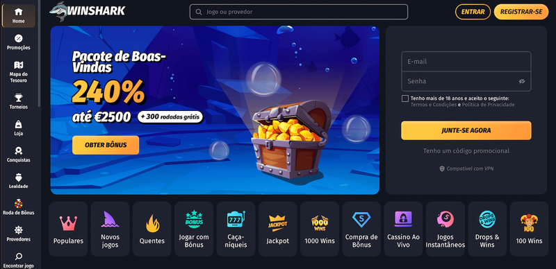 Winshark - jogos de casino online em Portugal com jackpots e torneios